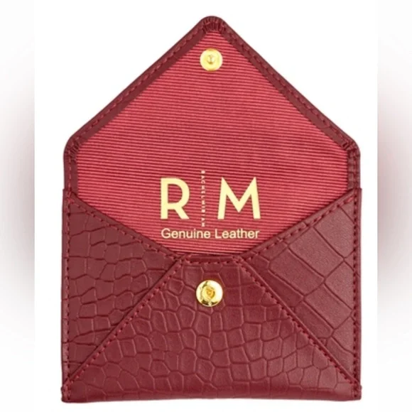 NWOT Rachel Miriam burgundy snakeskin genuine leather card holder - Picture 2 of 14